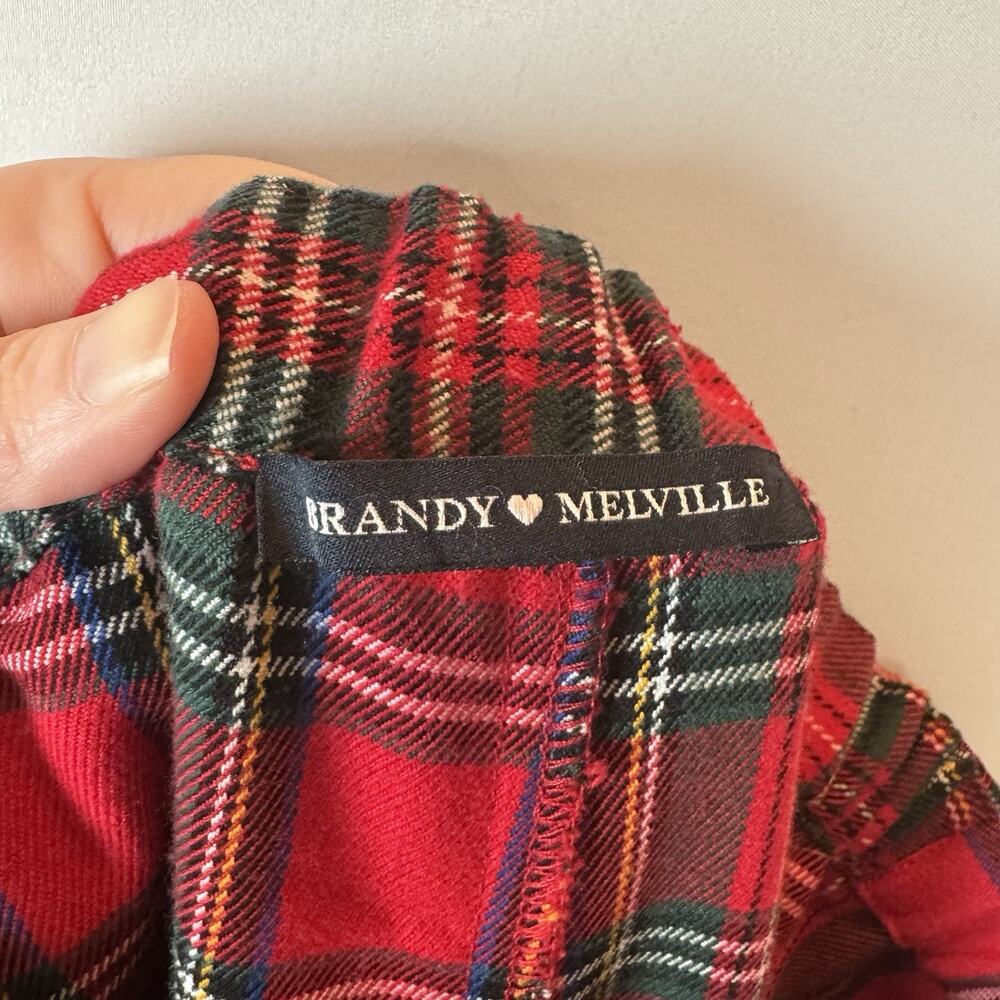 Brandy Melville Women’s XS-S Plaid Red Tartan Pants Stretch Waist Y2K Grunge - Picture 3 of 7
